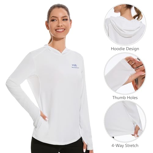 Bassdash Frauen UPF 50+ Langarm Fischereishodie Hemd mit Tasche Sonnenschutz Leichte Kapuze -Hemden FS04W