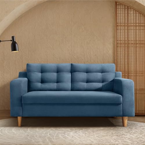 Image of Duroflex Ease Plus - 2 Seater Sofa Set for Living Room | 3 Year Warranty | Premium Wooden Frame Sofa | Anti-Pilling Fabric, Fade & Termite Resistant | Comfortable & Durable Couch - Moonlight Blue