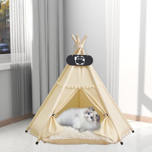 Whiwhi Tipi Zelt für Haustiere mit Doppelseitigem Kissen Hundezelt Abnehmbar und Waschbar Luxery Hundehöhle Katzenzelt und Haustierhäuser 40x40x50cm