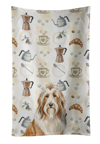 Caroline's Treasures Fawn Bearded Collie Coffee Bar Kitchen Towel Velour Plush Front and Cotton Loop Back Machine Washable