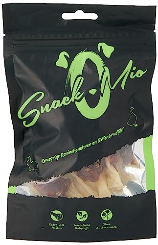 SnackOMio - Snack Premium para Perros - Orejas de Conejo crujientes con Filete de pechuga de Pato, sin Cereales, 1 Pack (1 x 70g)