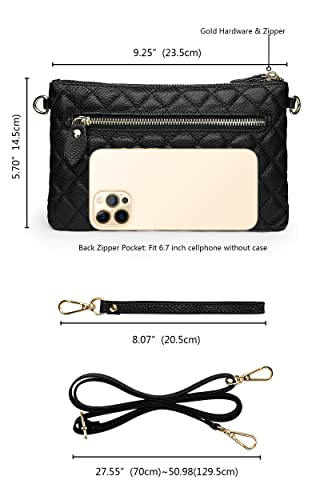 Image of YALUXE Women's Genuine Leather Wristlet Purse Clutch Handbag with Phone Pocket Card Holder and Crossbody Strap