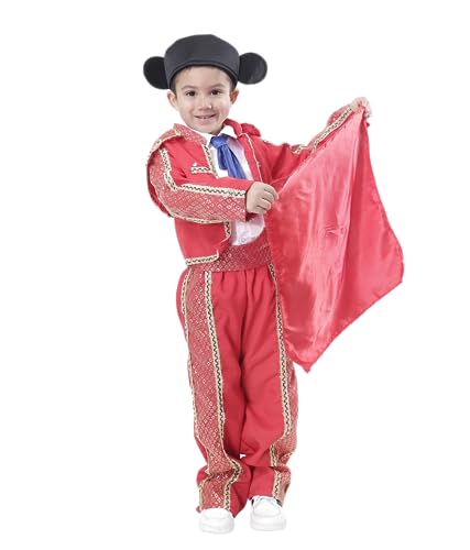 Carnavalife Disfraz Torero para Niño Infantil 1 12 años con Montera Camisa, Corbata + Pantalón + Muleta Roja para Torear (1 3 año)