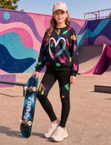 Image of Girls 2 Piece Outfits Kids Clothes Sets Sweatsuit Tracksuit Jogger Print Long Sleeve Sweatshirts Sweatpants 4-13Y
