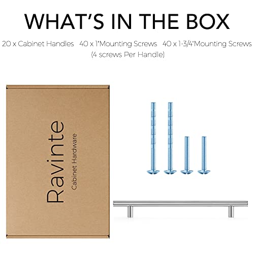 Image of Ravinte Cabinet Pulls,10 inch Length,7-1 /2 inch Hole Center,Brushed Nickel,20 Pack | Kitchen Drawer Pulls, Stainless Steel Feel, Round T-Bar Shape, Cabinet Handles, For Cupboards, Drawers, Dressers, Cabinets
