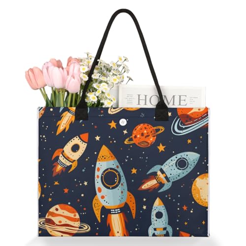 Flying Rocket Planet Tote Bag for Women Large Beach Bag Reusable Tote Bags for Work Travel Beach Shopping3