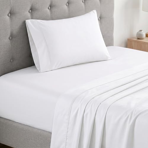 Image of LANE LINEN Twin Sheets Set - 450 Thread Count Premium Sateen Weave for Gentle Feel On Your Skin - 100% Cotton Sheet Set for Hotel Quality Softness - Fits Mattresses Upto 15'' Deep - White