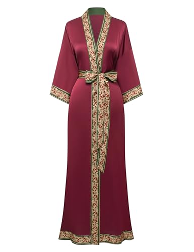 PRODESIGN Kimono Robes for Women - Long Satin Sleepwear Silky Nightgown Bathrobe Patchwork Dressing Gown Fashion Blouse Cardigan Robe