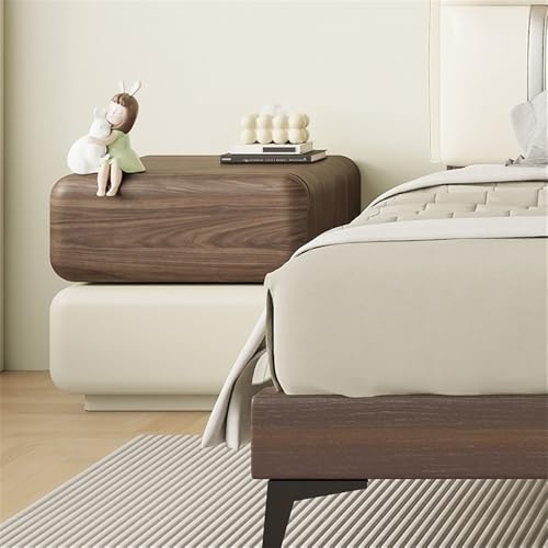 Table de chevet en bois blanc et noir avec double tiroir de rangement - 6