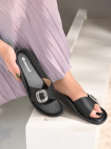 Image of Women Fashion Cross Strap Sliders with Crystal Buckle | Stylish Casual Slip-On Sandals for Women | Lightweight Comfort Slides Everyday Wear