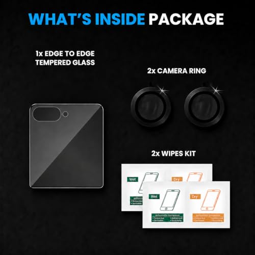 Image of FIRST MART Tempered Glass for Samsung Galaxy Z Flip 7 5G with Black Camera Ring Guard & Installation Kit | HD Clear Edge-to-Edge Screen Protector, Scratch Resistant, Case-Friendly | Pack of 1