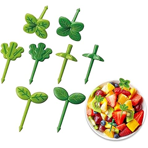Food Pick for Kids 8 Pack Plastic Sticks for Food Decorations,Leaf Shapes Fruit Picks Cocktail Picks Decoration for Snack Cake Dessert Appetizers Home Party Dinner Bento Box Accessories Cover