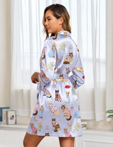 Image of Veseacky Robes for Women Short Robes with Pockets Spa Robe for Women Bridesmaid Bride Party Satin Robe Sleepwear
