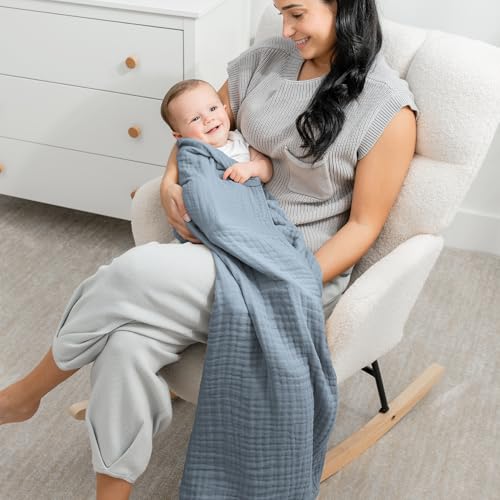 Image of Comfy Cubs Muslin Baby Blanket - Soft, Lightweight, 6-Layer Cotton Swaddle Blankets for Newborns, Infants & Toddlers - 40 inch x 40 inch Large, Breathable & Versatile for Sleeping & Tummy Time - Pacific Blue