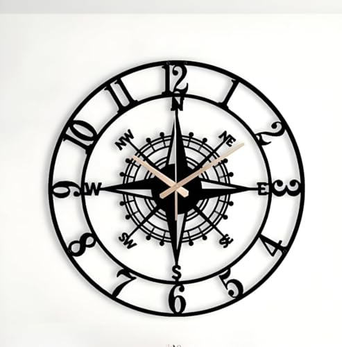 Image of Wall Clock Stylish Metal Analog Wall Clock for Living Room, Bedroom, Office, Kitchen, Home and Hall | Antique Fancy Big Size Modern Wall Watch (Black ST-6, 40 CM)