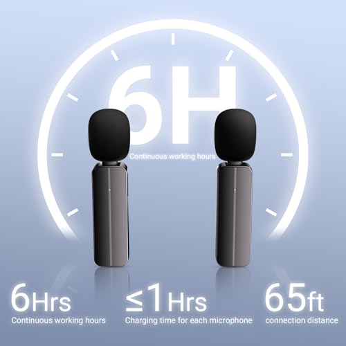 2 pack wireless mini lavalier lapel microphone for iphoneandroid phone2 in 1 - 65ft cordless clip on dual mics with noise reduction 6h working time for video recording vlogging youtubeblack