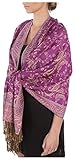 Jacquard-Paisley-Design. Lzpzz Pashmina-Schal / Stola, doppelschichtig, Jacquard, Paisleymuster (Farbe: Fuscia/Champagner-Paisley)