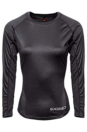 SUNDRIED Entrenamiento Manga Larga para Mujer Superiores de la Aptitud Negro Base Correr Capa (Negro, L)