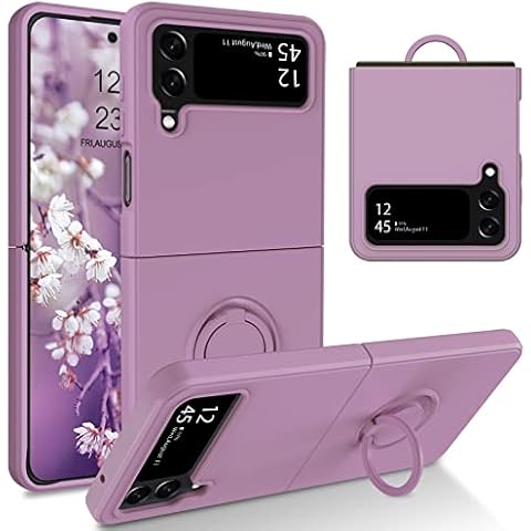 YINLAI Samsung Galaxy Z Flip 4 Case Liquid Silicone Ring Holder Kickstand Magnetic Car Mount Soft Gel Rubber Protection Shockproof Cover Case for Samsung Galaxy Z Flip 4 5G 6.7 inch, Purple Cover