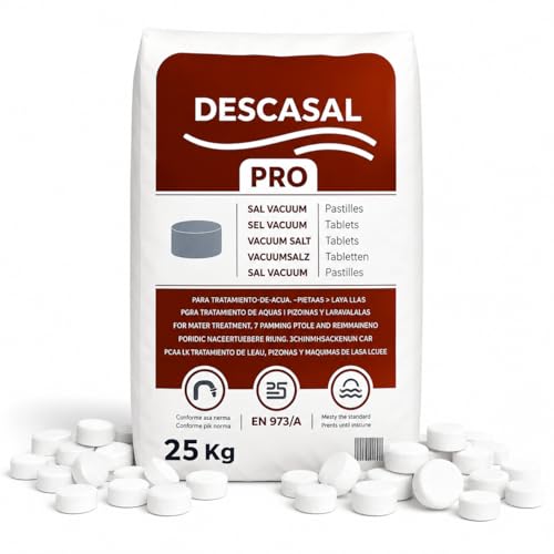 SAL DESCALCIFICADOR 25 KG | SAL NATURAL EN PASTILLAS PARA DESCALCIFICADOR I SACO 25kg | RENDIMIENTO MAXIMO Y DISOLUCION PROGRESIVA.
