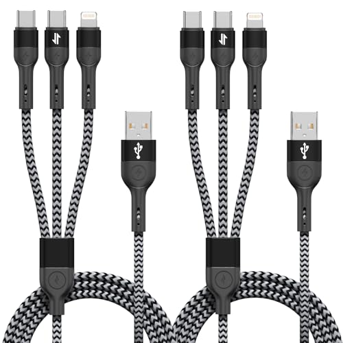 Image of Multi Charging Cable, 3 in 1 Charging Cable for Multiple Devices, Nylon Braided Universal Charger for Travel, USB Cable Multiple Phone Charger with Type C Lightning for iPhone17 /16 /15 /14 /13(2Pack 4FT)