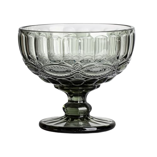 Gaolinci Vintage Line Embossed Glass Footed Dessert Bowl Ice Cream Bowl Trifle Bowl Salad Bowl Candy Cake Bowl for Home Party Wedding, 12 Oz