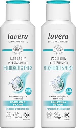 lavera basis sensitiv Pflegeshampoo Feuchtigkeit & Pflege - ohne Silikone - Langanhaltende Frische & ausgewogene Kopfhaut - vegan - Naturkosmetik - 250 ml (Packung mit 2)