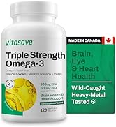 Vitasave Triple Strength Fish Oil Omega 3 Supplements – High-Potency 3000mg with 900mg EPA + 600m...