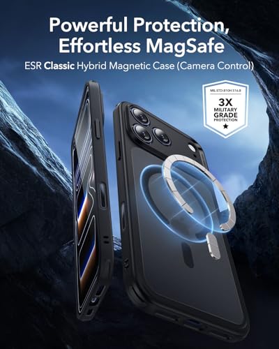 Image of ESR for iPhone 17 Pro Max Case, Camera Control Cover, Compatible with MagSafe, Shockproof Military-Grade Protection, Magnetic Phone Case for iPhone 17 Pro Max, Classic Hybrid Case, Frosted Black
