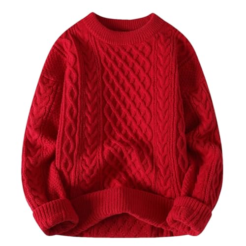 Men’s Vintage O-Neck Knitted Sweater Winter Solid Color Loose Fit Harajuku Style Pullover