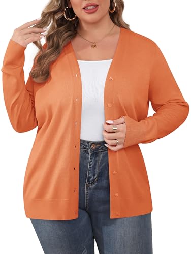 Image of TIANZHU Plus Size Cardigan for Women Button Open Front Long Sleeve V Neck Comfy Lightweight Sweaters XL-4XL