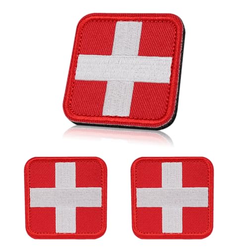 2x2-Inch Embroidered Medical First Aid Patch Cross Red Appliques with Hook & Loop for Tactical Backpacks Pouches Bags Jackets 2 Pack