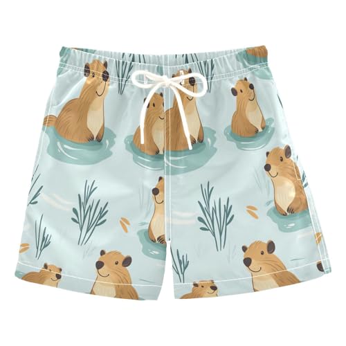 Boccsty Capybara Lotus Lea Fwatercolor Boys Swim Trunks Baby Kids Summer Toddler Beach Board Shorts 2T