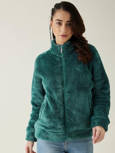 Image of Modeve Women Solid Full Sleeve Fur Standard Length Jacket For Winter