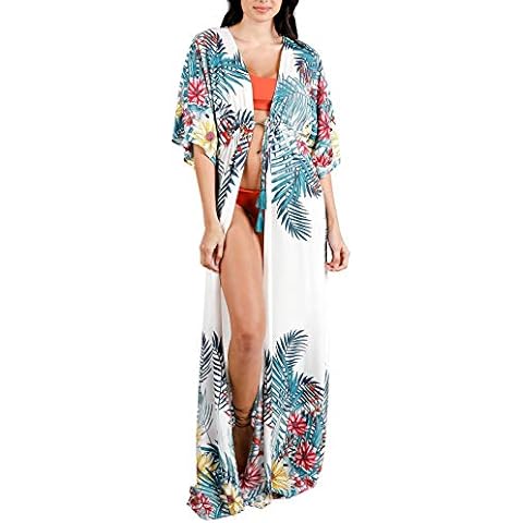 shermie Kimonos for Women Bohemia Beach Kimono Cardigan Long Bikini Cover Up - blue - One Size Cover