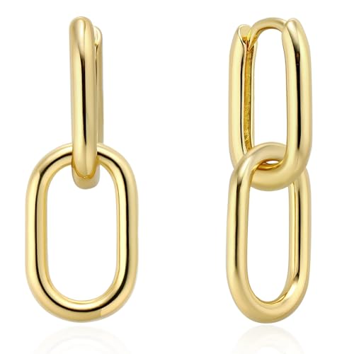 BG&WLing 18K Gold Plated Link Earrings for Women, Convertible Paperclip Link Chain Earrings Double Hoop Dangle Drop Earrings Trendy Jewelry Gift for Her
