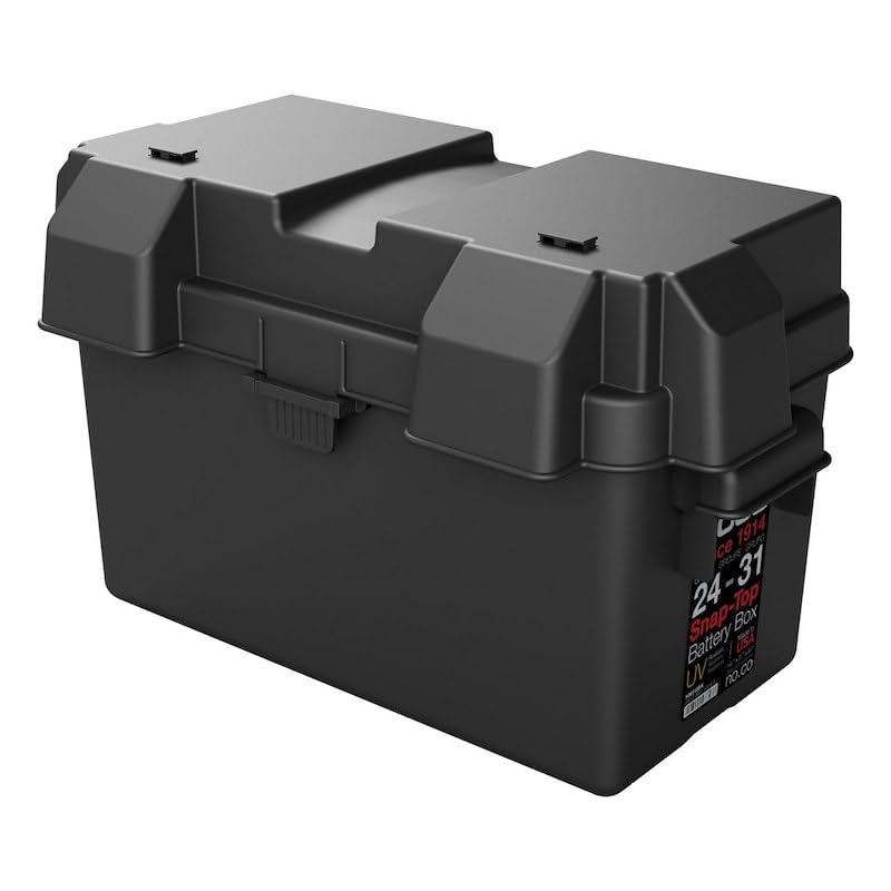 Battery Box Snap-Top Rugged Design Black Reinforced Plastic Fully Ventilated 14 Inch Length x...