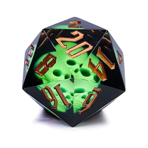 Cusdie Large D20 Dice 55mm with Sharp Edges, D&D 20 Sided Dice, Handmade Dice DND Giant D20 for Dungeons and Dragons RPG, MTG Table Games(Green Skull) Cover