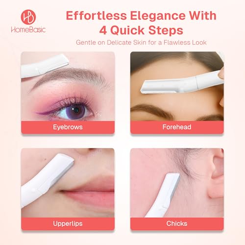 Image of HOMEBASIC Reusable Face Razors with Eyebrow Trimmer Scissor| Painless Hair Remover Kit for Men & Women's Eyebrows, Forehead, Upper Lips, Chin, Peach Fuzz, Sideburns| Dermaplaning Tools (Pack of 4)