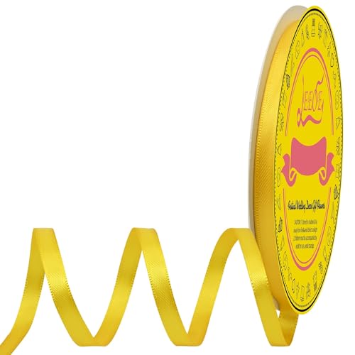 Image of Double Face Yellow Satin Ribbon 1 /4 inch X 50 Yards Polyester Yellow Ribbon for Gift Wrapping Very Suitable for Weddings Party Hair Bow Invitation Decorations and More