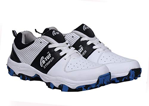 Image of B-TUF Striker Cricket Shoes /Studs Spikes Sports for Men Boys Unisex Kids|Lightweight and Durable | Stylish Sports Shoes | (White /Black /Yellow)