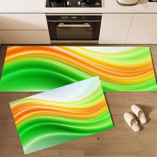 Alfombras de cocina de 2 piezas con diseño degradado verde amarillo 2
