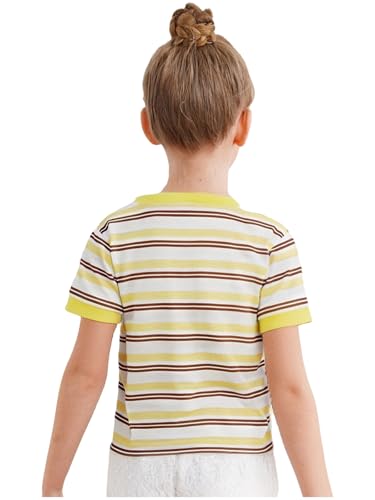 Kids Girls T Shirts Striped Heart Embroidery Summer Casual Short Sleeve Crewneck Tee Tops School Blouse2