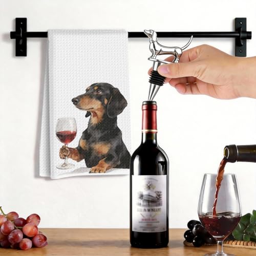 Image of Funny Dachshund Wine Kitchen Towels with Wine Bottle Stopper 24x14 Inch, Dachshund Gifts Reusable Dish Towels for Kitchen Bars Decor, Weiner Dog Gifts for Women Men Christmas Birthday Gift-4