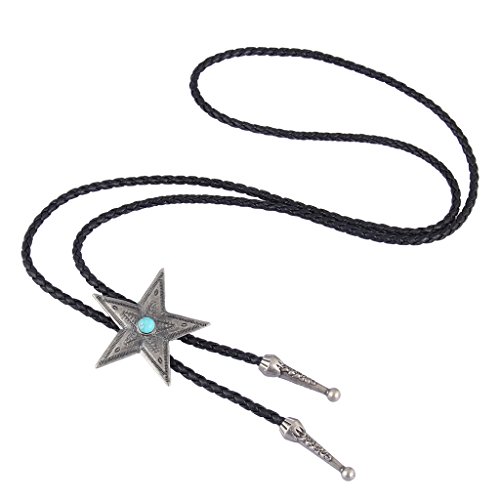 Image of GelConnie Bolo Tie for Men Women Western Cowboy Turquoise Leather Necktie | Natural Stone Bolo Tie Necklace for Women Rodeo Cowboy Leather Necktie Native American Western Cowgirl Ties Adjustable Cord