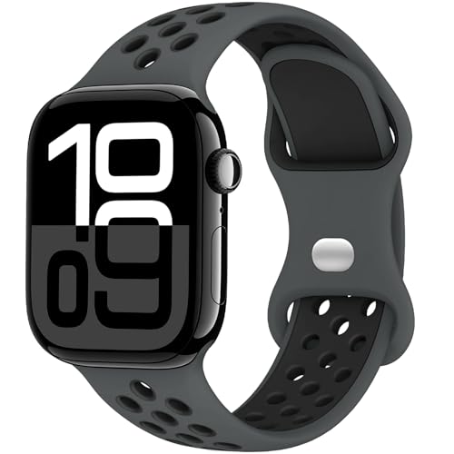 Yoohoo Sport Armband Kompatibel mit Apple Watch 46mm 45mm 44mm 42mm 41mm 40mm 49mm 38mm, Por?ses Atmungsaktiv Silikon Band f¨¹r iWatch SE Ultra 11 10 9 8 7 6 5 4 3 2 1 Damen Herren