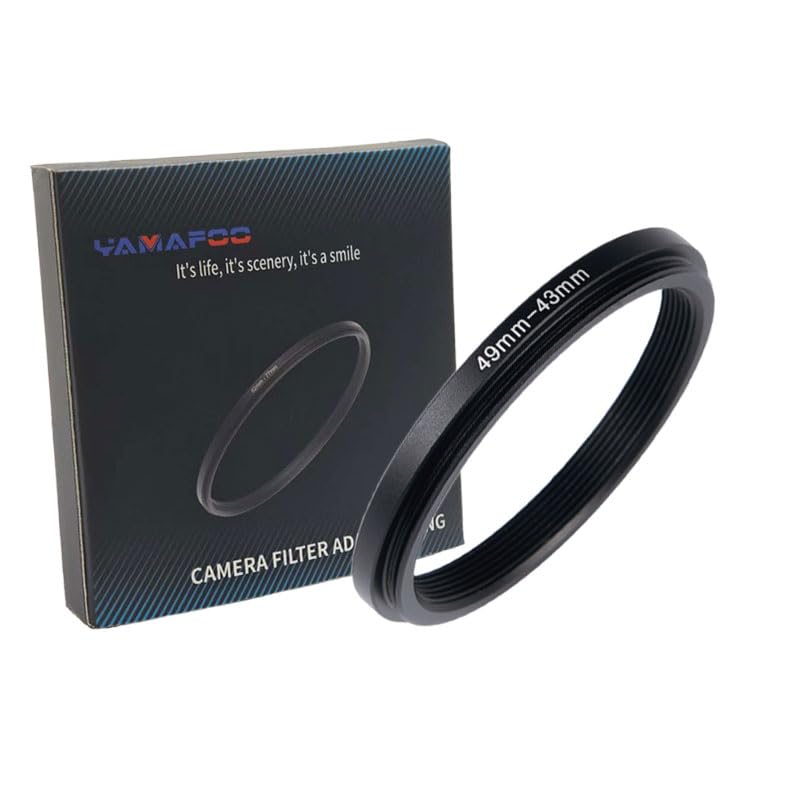 YAMAFOO 49mm to 43mm Step-Up Ring/Step Down Rings Filter Adapter for All Brands UV ND CPL Metal Ring Step-Up Rings Adapter Filter,Black(49-43)