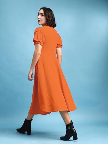 Image of PURVAJA Women's Fit & Flare Knee Length Short Sleeve Turtle Neck Solid Dress