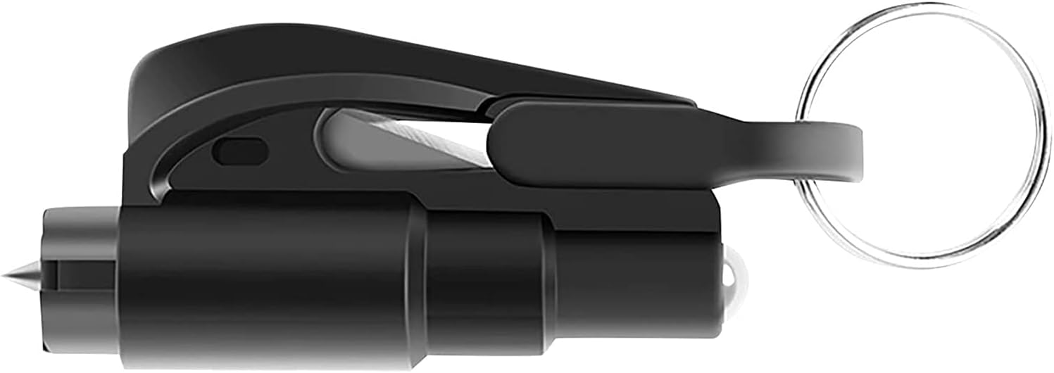 Emergency Keychain Ring Car Escape Tool, KASTWAVE 2-in-1 Portable Sharp Seat Belt Cutter and Window Glass Breaker, Car Accident Life-Saving Rescue Tool for Land and Underwater (Black)