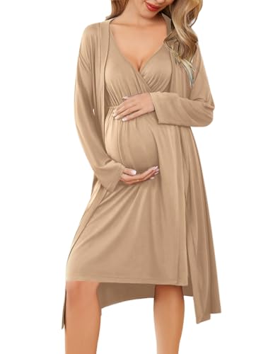 Image of Ekouaer Maternity Nursing Gown and Robe Set Labor Delivery Nursing Nightgowns for Breastfeeding Pregnancy Clothes
